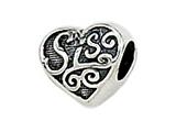 Zable™ Sterling Silver "Sis" Heart Shape Pandora Compatible Bead / Charm