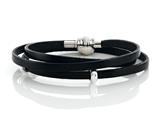 Zable™ 22 inches Sterling Silver Black Leather Wrap Bracelet with Magnetic Clasp and Smart Pandora Compatible Bead / Cha