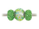 Zable™ Sterling Silver Green and White Flowers Trio Bead Set (Bracelet not included)