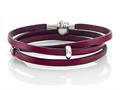 Zable™ 22 inches Sterling Silver Pink Leather Wrap Bracelet with Magnetic Clasp and Smart Bead / Charm