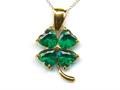 14kt Yellow Gold 4 Leaf Clover Pendant with Simulated Emerald - Free Chain Included
