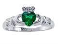 925 Sterling Silver Claddagh Ring with Simulated Heart Shape Emerald