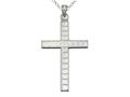 925 Sterling Silver Rhodium Large Diamond Cut Squares Cross Pendant - Free Chain Included