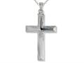 925 Sterling Silver Rhodium Large Stepped Cross Pendant - Free Chain Included
