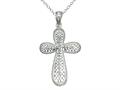 925 Sterling Silver Rhodium Medium Diamond Cut Cross Pendant - Free Chain Included