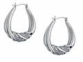 Stellar White™ Rhodium Large Oval Designed Hoop Earrings