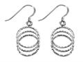 Stellar White™ Rhodium 3 Circle Diamond Cut Shepherd Hook Earrings