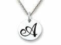 Stellar White™ 925 Sterling Silver Script Initial "A" Disc Pendant-Free 16 to 18 Inch Adjustable Chain Included