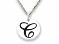 Stellar White™ 925 Sterling Silver Script Initial "C" Disc Pendant-Free 16 to 18 Inch Adjustable Chain Included