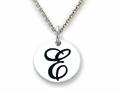 Stellar White™ 925 Sterling Silver Script Initial "E" Disc Pendant-Free 16 to 18 Inch Adjustable Chain Included