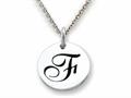 Stellar White™ 925 Sterling Silver Script Initial "F" Disc Pendant-Free 16 to 18 Inch Adjustable Chain Included
