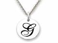 Stellar White™ 925 Sterling Silver Script Initial "G" Disc Pendant-Free 16 to 18 Inch Adjustable Chain Included