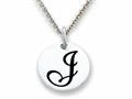 Stellar White™ 925 Sterling Silver Script Initial "J" Disc Pendant-Free 16 to 18 Inch Adjustable Chain Included