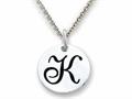 Stellar White™ 925 Sterling Silver Script Initial "K" Disc Pendant-Free 16 to 18 Inch Adjustable Chain Included