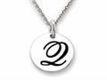Stellar White™ 925 Sterling Silver Script Initial "Q" Disc Pendant-Free 16 to 18 Inch Adjustable Chain Included