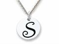 Stellar White™ 925 Sterling Silver Script Initial "S" Disc Pendant-Free 16 to 18 Inch Adjustable Chain Included