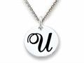 Stellar White™ 925 Sterling Silver Script Initial "U" Disc Pendant-Free 16 to 18 Inch Adjustable Chain Included