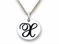 Stellar White™ 925 Sterling Silver Script Initial "X" Disc Pendant-Free 16 to 18 Inch Adjustable Chain Included