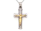 14kt Two Tone Gold Small Crucifix Cross Pendant - Free Chain Included