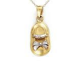 14kt Two Tone Gold Baby Girl Shoe Pendant - Free Chain Included