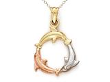 14kt Tricolor Gold 3 Dolphin Pendant - Free Chain Included