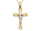14kt Two Tone Gold Large Crucifix Cross Pendant - Free Chain Included