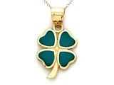 14kt Yellow Gold Green Enamel 4 Leaf Clover Pendant - Free Chain Included