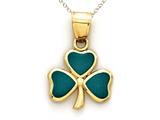 14kt Yellow Gold Green Enamel 3 Leaf Clover Shamrock Pendant - Free Chain Included