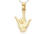 14kt Yellow Gold "I Love You" Sign Language Pendant - Free Chain Included