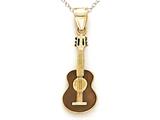 14kt Yellow Gold Brown Enamel Guitar Pendant - Free Chain Included