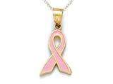 14kt Yellow Gold Enamel Pink Ribbon Pendant - Free Chain Included