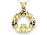 14kt Yellow Gold Enamel Celtic Claddaugh Pendant - Free Chain Included