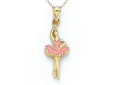 14kt Yellow Gold Pink Enamel Ballerina Pendant - Free Chain Included