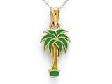14kt Yellow Gold Green Enamel Palm Tree Pendant - Free Chain Included