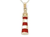 14kt Yellow Gold Red and White Enamelled Lighthouse Pendant - Free Chain Included