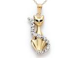 14kt Two Tone Enamel Cat Pendant - Free Chain Included
