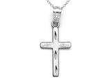 14kt White Gold Medium Diamond Cut Cross Pendant - Free Chain Included