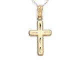 14kt Yellow Gold Small Diamond Cut Beaded Cross Pendant - Free Chain Included