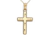 14kt Yellow Gold Large Diamond Cut Beaded Cross Pendant - Free Chain Included