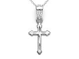14kt White Gold Extra Small Diamond Cut Beaded Cross Pendant - Free Chain Included
