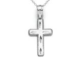 14kt White Gold Small Diamond Cut Beaded Cross Pendant - Free Chain Included