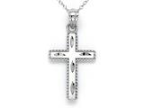 14kt White Gold Large Diamond Cut Beaded Cross Pendant - Free Chain Included