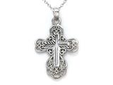 14kt White Gold Large Fancy Cross Pendant - Free Chain Included