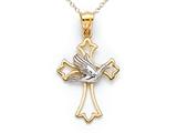 14kt Two Tone Polished Cross Pendant with Dove - Free Chain Included