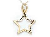 14kt Yellow Gold Small Diamond Cut Star Charm Pendant - Free Chain Included