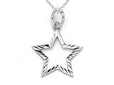 14kt White Gold Small Diamond Cut Star Charm Pendant - Free Chain Included