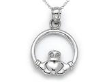 14kt White Gold Small Claddagh Pendant - Free Chain Included