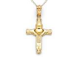 14kt Yellow Gold Small Claddagh Cross Pendant - Free Chain Included