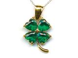 14kt Yellow Gold 4 Leaf Clover Pendant with Simulated Emerald - Free Chain Included