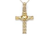 14kt Yellow Gold Claddagh Celtic Cross Pendant - Free Chain Included
